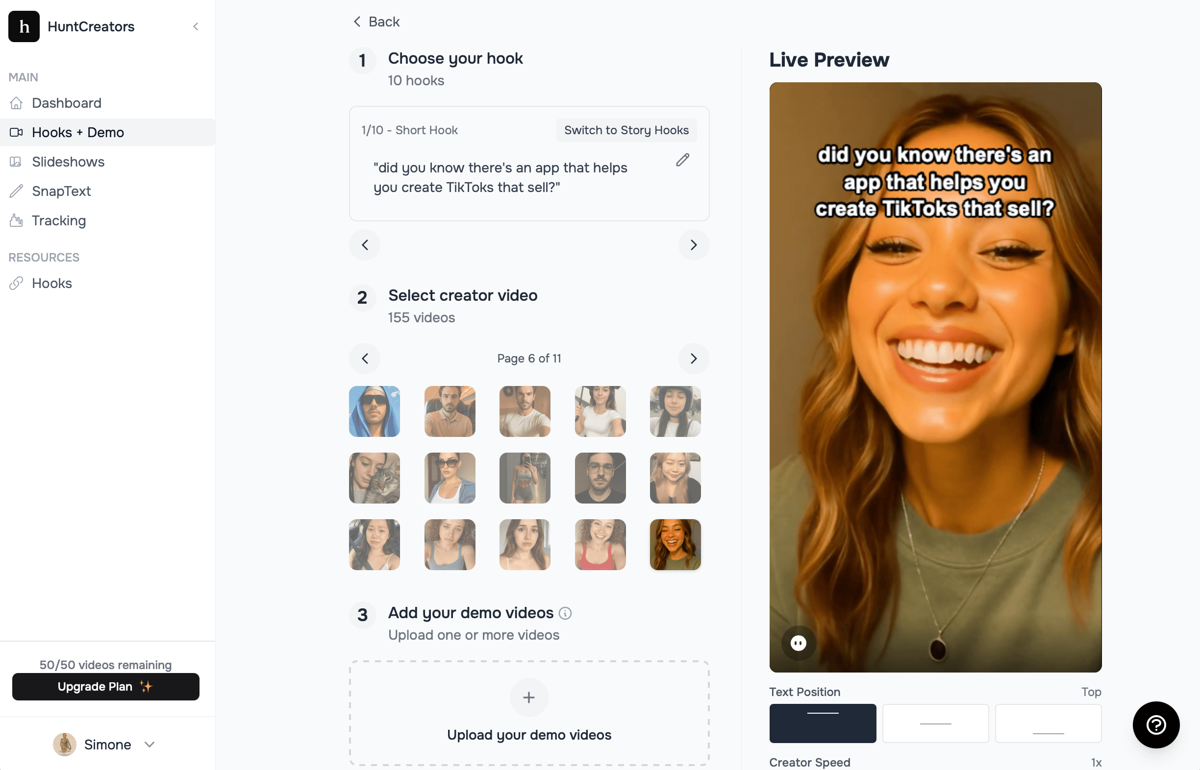 HuntCreators App Interface Preview